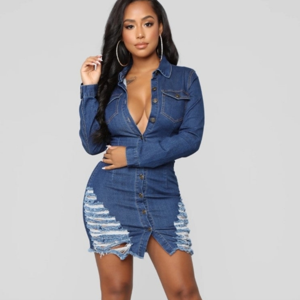 Denim dress with slits